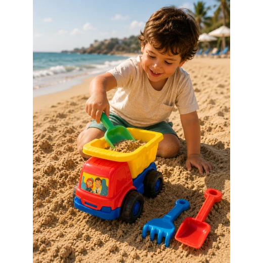 Kids Beach Sand Truck Toy Set with Shovel and Rake for Outdoor Play Kids Beach Sand Truck Toy Set with Shovel and Rake for Outdoor Play