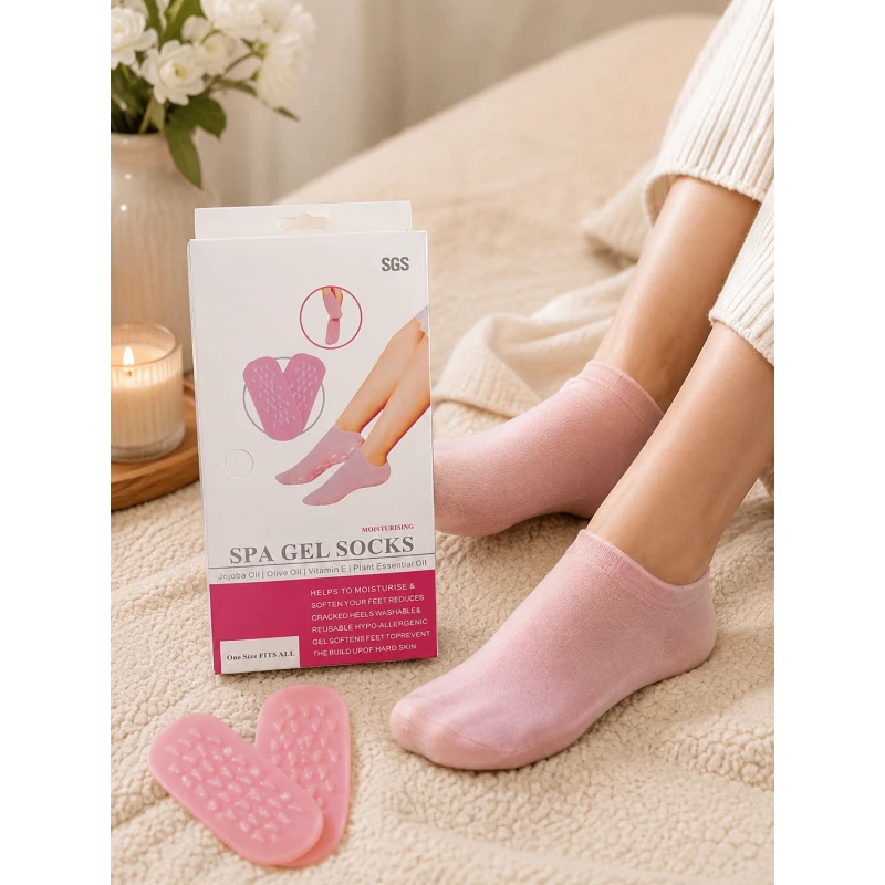 Premium SPA Gel Moisturizing Socks – Reusable Hydrating Heel Socks with Jojoba Oil, Olive Oil & Vitamin E | Soft Silicone Gel Lining for Dry & Cracked Feet - Spa