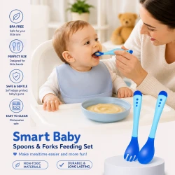 Smart Baby Spoons and Forks Feeding Set, Blue Color