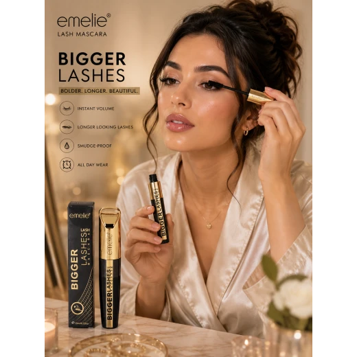 Emelie Bigger Lashes Lash Mascara Makeup Product for Volumizing Lengthening Curling and Long Lasting Wear Emelie Bigger Lashes Lash Mascara Makeup Product for Volumizing Lengthening Curling and Long Lasting Wear
