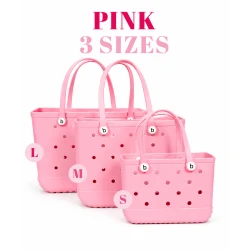 Bogebags Large Pink Beach Tote Bag Waterproof Sand Resistant Flexible Durable Travel Carryall for Beach Trips Shopping Camping Pool Daily Use Spacious Stylish Summer Bag for Women