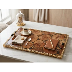 Natural Wood Resin Serving Tray, Natural Wood Color, 20 × 30 cm, Decorative Wooden Serving Tray for Coffee, Tea, Snacks and Home Decor