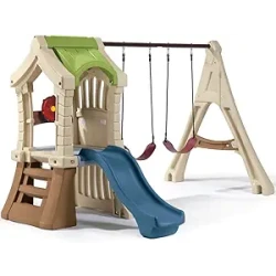 Step2 play up gym set for kids, outdoor swing set, backyard slide, swings, playhouse, & crawl space, two tier, easy set up, toddlers ages 3-6 years old