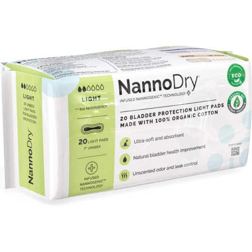 فوط سلس البول من القطن العضوي من NannoDry للبالغين - حماية من التسرب الخفيف 7 بوصات - 20 قطعة