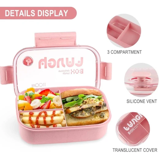 Divided Leak-Proof Lunch Box – 1100ml Food Container – Pink - Amigo - Image 3