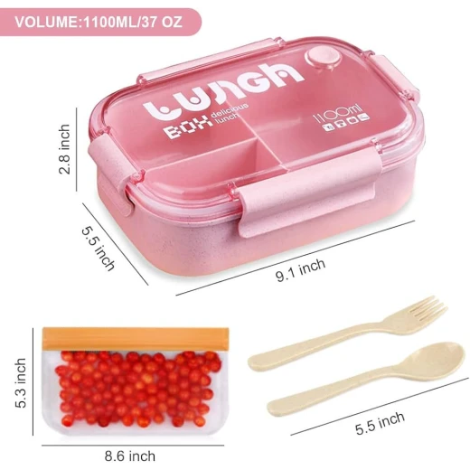 Divided Leak-Proof Lunch Box – 1100ml Food Container – Pink - Amigo - Image 4