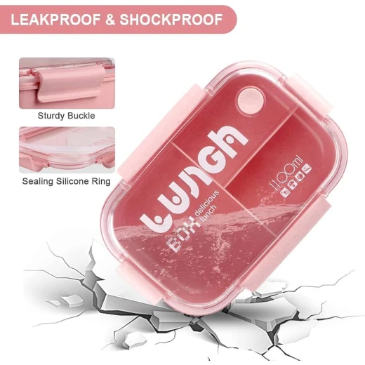 Divided Leak-Proof Lunch Box – 1100ml Food Container – Pink - Amigo - Image 5