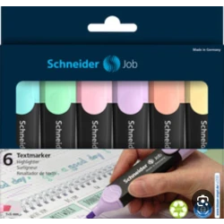 Schneider Job Pastel Highlighter, 1 + 5 mm Chisel Tip, 6 Assorted Ink Colors (Turquoise, Mint, Lavender, Light Pink, Peach, Vanilla)