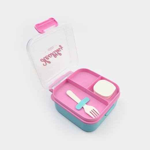 Healthy Lunch Box with Compartments & Fork – Leakproof School Food Container with Transparent Lid & Safety Lock - Amigo - Image 3