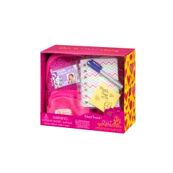 Our Generation, School Smarts School Bag Accessory Set for 18 Inch Dolls Backpack Notebook Marker Sticky Notes Library Card Pretend School Supplies Kids Toy Age 3 Years and Up