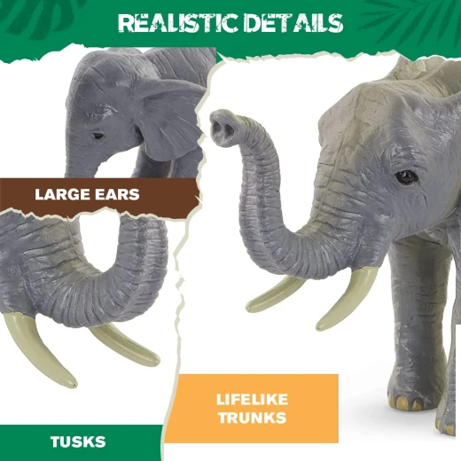 TERRA, African Elephant Family Toy Set Realistic Elephant Figures 2 Adult Elephants and 2 Calves Safari Wildlife Playset Educational Durable Plastic Animals for Kids Age 3 and Up - Terra - Image 4