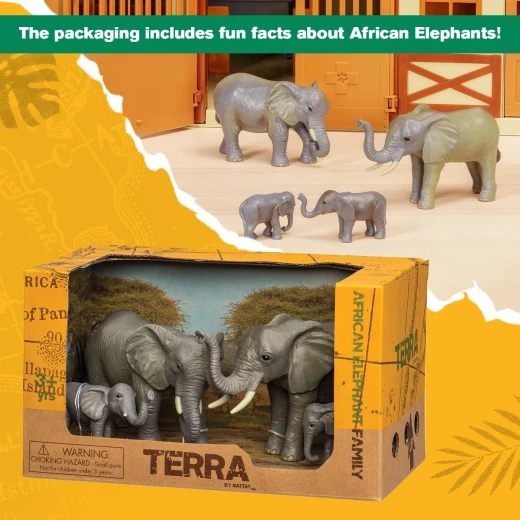 TERRA, African Elephant Family Toy Set Realistic Elephant Figures 2 Adult Elephants and 2 Calves Safari Wildlife Playset Educational Durable Plastic Animals for Kids Age 3 and Up - Terra - Image 6