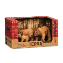 TERRA, Brown Bear Family Toy Set Realistic Bear Figures 2 Adult Bears and 2 Cubs Wildlife Animal Playset Educational Durable Plastic Forest Animals for Kids Age 3 and Up