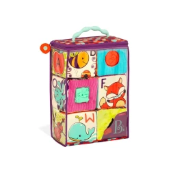 B.Toys, ABC Block Party Soft Alphabet Blocks for Babies with Sensory Inserts, Educational Baby Toy with Letters, Colors and Textures, Developmental Learning Blocks for Babies 6 Months+