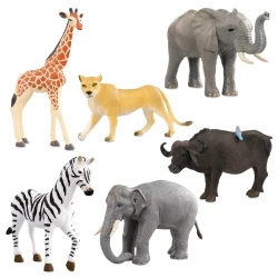 TERRA, Safari Wildlife Animal Figures Toy Set Realistic Educational Plastic Animals for Kids Lioness Giraffe Zebra African Elephant Water Buffalo Indian Elephant Toy Collection