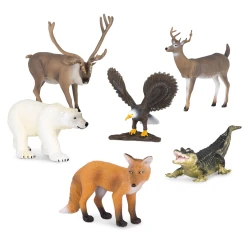 TERRA, North American Animals Toy Set Realistic Wildlife Figures Alligator Bald Eagle Deer Fox Caribou Polar Bear Educational Plastic Animal Playset for Kids Age 3 and Up