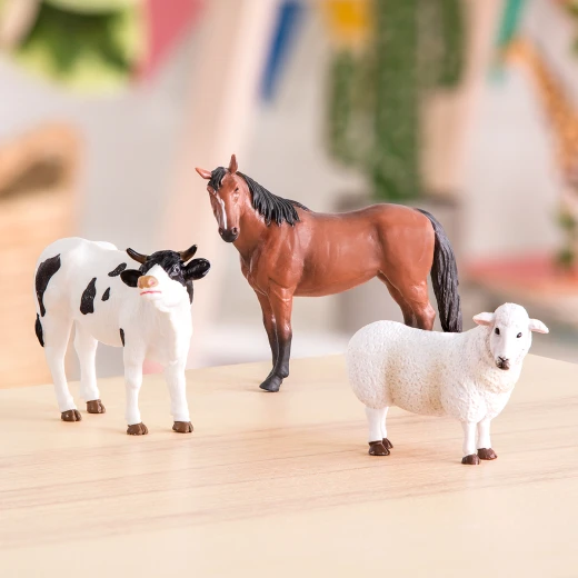 TERRA, Farm Animals Toy Set Sheep Bull Horse Realistic Farm Animal Figures for Kids Educational Durable Plastic Miniature Farm Playset Age 3 and Up Collectible - Terra - Image 2