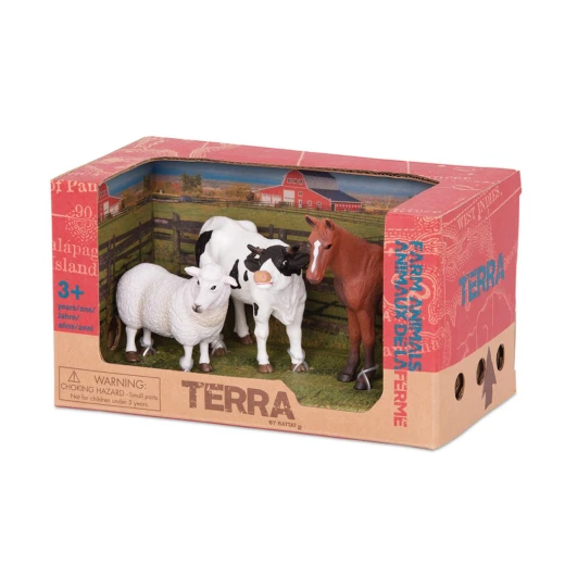 TERRA, Farm Animals Toy Set Sheep Bull Horse Realistic Farm Animal Figures for Kids Educational Durable Plastic Miniature Farm Playset Age 3 and Up Collectible TERRA, Farm Animals Toy Set Sheep Bull Horse Realistic Farm Animal Figures for Kids Educational Durable Plastic Miniature Farm Playset Age 3 and Up Collectible