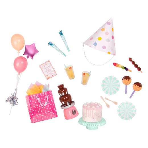 Our Generation, Sweet Celebration Birthday Party Accessory Set with 20+ Pieces for Kids Ages 3+ 46 cm Doll Cake Balloons Chocolate Fountain - Our Generation - Image 2