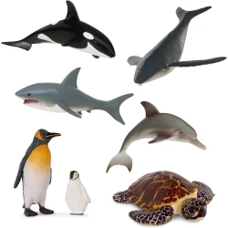 TERRA, Sea Life Animal Figures Toy Set Realistic Ocean Creatures Whale Dolphin Shark Turtle Penguin Educational Sensory Play for Kids 3+