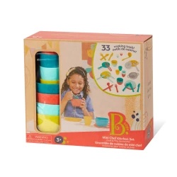 B. Toys, Toy Cooking Accessories Mini Chef Kitchen Set for Kids 3 Years and Up with 33 Colorful Realistic Kitchen Play Pieces Including Cookware Utensils Plates Cups and Pretend Play Educational Role-Play