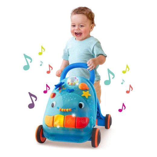 B.Toys, Walk ‘n’ Play Whale Musical Baby Walker with Lights, 30+ Songs and Sounds, Ball Popper and Sensory Activity Panel, Interactive Push Walker Toy for First Steps, Motor Skills Development for Babies 10 Months+ - B. toys - Image 4