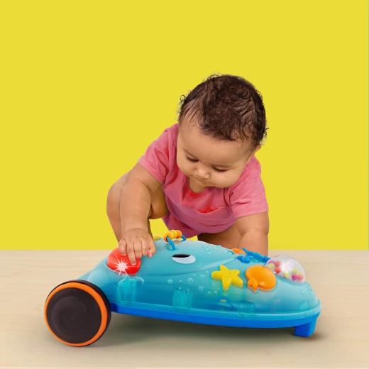 B.Toys, Walk ‘n’ Play Whale Musical Baby Walker with Lights, 30+ Songs and Sounds, Ball Popper and Sensory Activity Panel, Interactive Push Walker Toy for First Steps, Motor Skills Development for Babies 10 Months+ - B. toys - Image 2