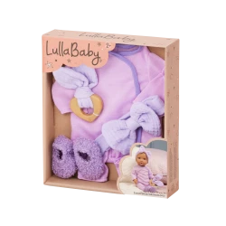 LullaBaby, Baby Doll Pajama Outfit Purple Pajama Onesie Headband Fuzzy Slippers Teether 14 Inch Soft Safe Materials Perfect for Kids Ages 2 Years and Up Interactive Nurturing Role Play Imaginative Nighttime Play Gift Set