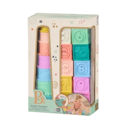 B. Toys, Stacking Cups and Soft Baby Blocks Stackin’ Squishies for Babies 6 Months and Up with 17 Sensory Pieces Numbers Shapes Animals Chew-Friendly Bath Play