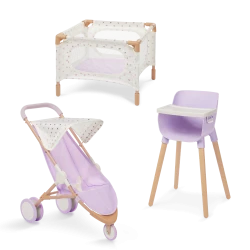 LullaBaby,Doll Nursery Set for Children Portable Playpen, High Chair with Removable Tray, Stroller with Foam Handle, Foldable Canopy, and Safety Harness Suitable for Children 2 Years and Up