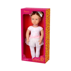 Our Generation, Kassia 46 cm Ballerina Doll in Rainbow Ballet Outfit with Colorful Confetti Skirt, Two Hair Bows, "En Pointe" Ballet Shoes, Blue Eyes That Open and Close, Long Blonde Brushable Hair, Soft Body Dress-Up Doll for Kids Age 3+