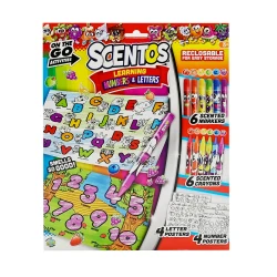 Scentos, On The Go Learning Numbers And Letters Kids Educational Activity Set With 4 Letter Posters 4 Number Posters 6 Scented Crayons 6 Scented Markers Fruity Scent Learning Kit Age 3+