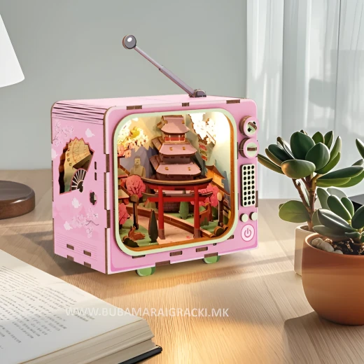 بازل جبل فوجي ثلاثي الأبعاد بتصميم تلفاز كلاسيكي مع إضاءة ليد مجموعة تركيب 129 قطعة خشبية للأعمار 12+ ديكور ياباني - كي تويز - Image 5