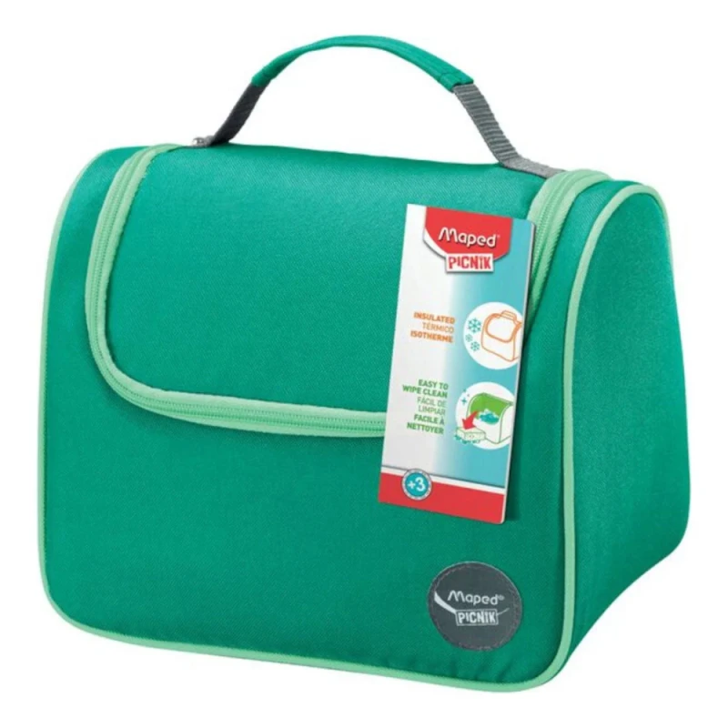 Maped Green Lunch Bag for Kids – Insulated School Lunch Bag with Carry Handle, Reusable Food Storage Bag for School, Travel & Picnic, 16.99 × 24.99 × 19 cm - Maped