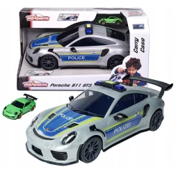 Majorette, 2-in-1 Porsche 911 GT3 RS Police Car with Light Sound Effects Storage Compartment and 1 Small Die-Cast Car