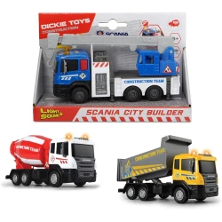 Dickie, City Worker Construction Truck with Crane 17 cm Freewheel Light and Sound Moving Parts 3 Different Random Models Batteries Included Toy for Kids Age 3+