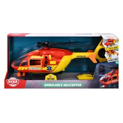 Dickie, Airbus H145 Ambulance Helicopter 1:36 Scale with Wind Up Propeller Light and Sound Effects Manual Cable Winch Rescue Stretcher Opening Doors Kids Toy Age 3+