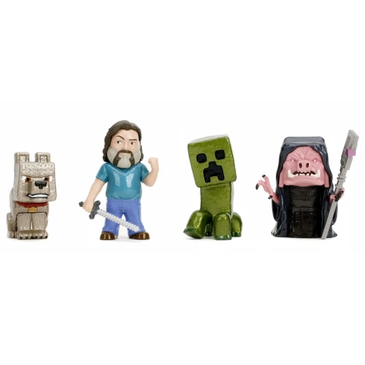 طقم مجسمات معدنية فيلم ماينكرافت 4 قطع 6.3 سم شخصيات ستيف الذئب كريبر مالغوشا لعبة معدنية بتفاصيل دقيقة للعرض واللعب لهواة الجمع وعشاق ماينكرافت من جادا - JADA - Image 2