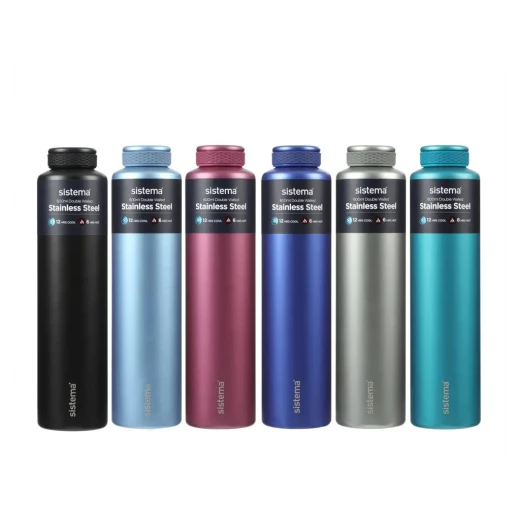 Sistema, Chic Stainless Steel Bottle, Red, 600 ml - Sistema - Image 3