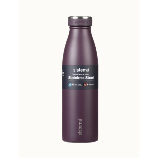 Sistema, Stainless Steel Bottle, Midnight Plum, 500 ml Sistema, Stainless Steel Bottle, Midnight Plum, 500 ml