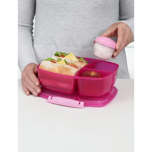 Sistema, Triple Split Lunch with Yogurt Pot, Pink, 2 L - Sistema - Image 2