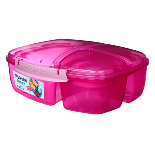 Sistema, Triple Split Lunch with Yogurt Pot, Pink, 2 L Sistema, Triple Split Lunch with Yogurt Pot, Pink, 2 L