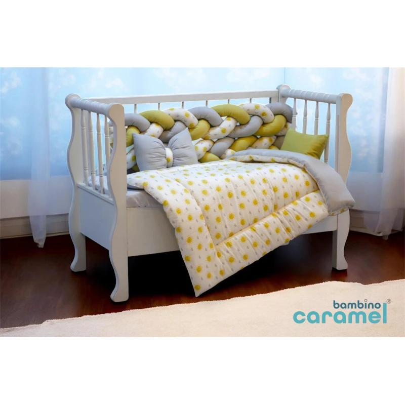 Bed Sheet Set | 100% Cotton Fabric Bedding Set | Includes 2 Side Protectors, 2 Pillows, and Rubber Fitted Cover | Soft and Comfortable Everyday Use | Size 120×80 cm - Bambino Carmel