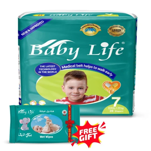 حفاضات أطفال, مقاس رقم 7, +20 كيلو جرام, 26 قطعة من بيبي لايف حفاضات أطفال, مقاس رقم 7, +20 كيلو جرام, 26 قطعة من بيبي لايف
