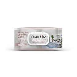 Clean Life Multi-Surface Wipes (60 Count) – Versatile Cleaning for Wood, Plastic, and Ceramic, Removes Stains and Dust Without Extra Sprays.