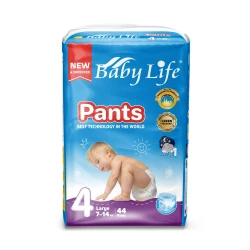 Baby Life Large Pants Diapers, Size 4 | 7–14 kg. High absorbency and leak protection to keep your baby dry, soft and gentle on sensitive skin, with a flexible design for all-day comfort