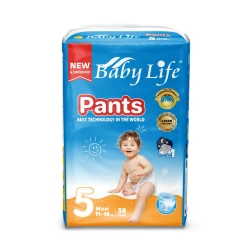 Baby Life maxi Pants Diapers, Size 5 |11-18 kg. High absorbency and leak protection to keep your baby dry, soft and gentle on sensitive skin, with a flexible design for all-day comfort