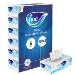 Fine Classic Facial Tissues 100 Sheets x 2-Ply, Pack of 6 Boxes Sterilized for Germ Protection