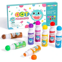 Foska Washable Dot Markers Set of 8 Colors – Non-Toxic, Easy to Clean, Safe for Kids, Ideal for Art & Crafts