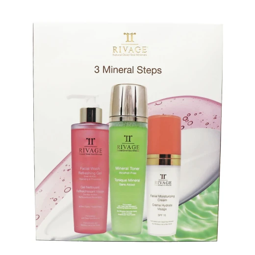 Rivage 3 Mineral Steps Gift Set - Facial Wash 180ml, Mineral Toner 200ml & Moisturizing Cream 60ml - Complete Dead Sea Skincare Routine Set Rivage 3 Mineral Steps Gift Set - Facial Wash 180ml, Mineral Toner 200ml & Moisturizing Cream 60ml - Complete Dead Sea Skincare Routine Set